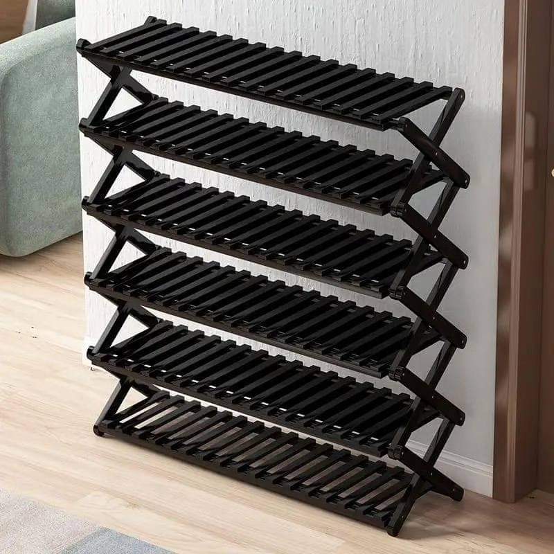 6 Tier Black Bamboo Shoe Rack gemelli collections