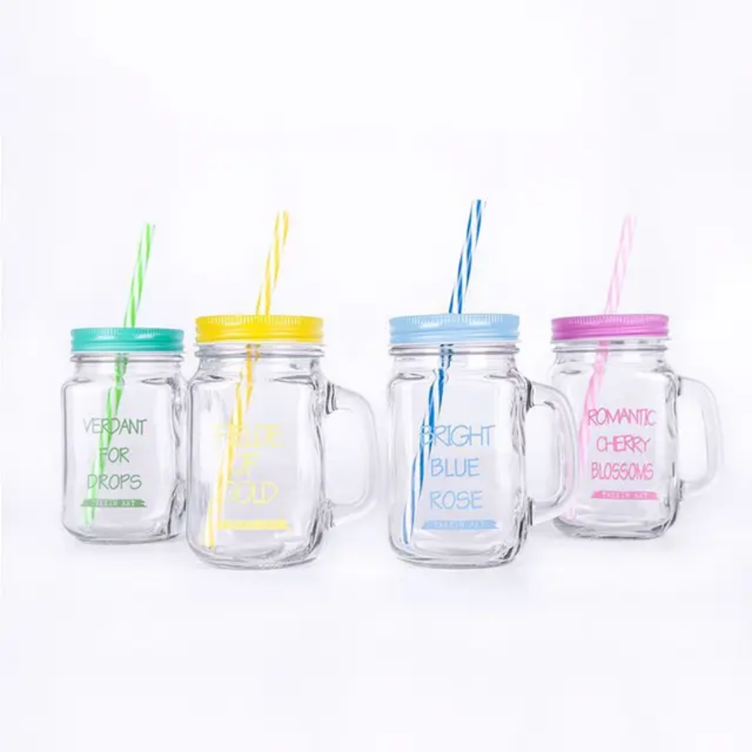 Glass Mason Jars with Straw