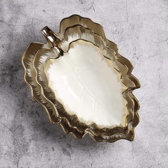 3pc Leaf bowl with gold