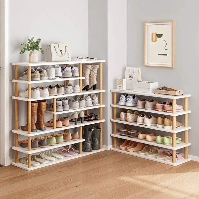 Multipurpose wooden shoe rack