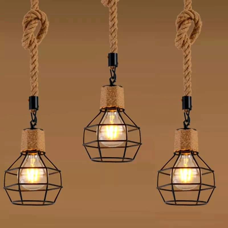 Vintage iron hemp rope pendant light