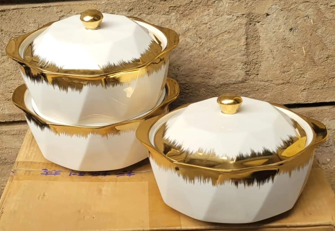 3pcs Gold  ceramic serving bowls