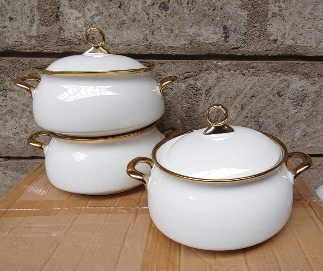 3pcs Gold  ceramic serving bowls