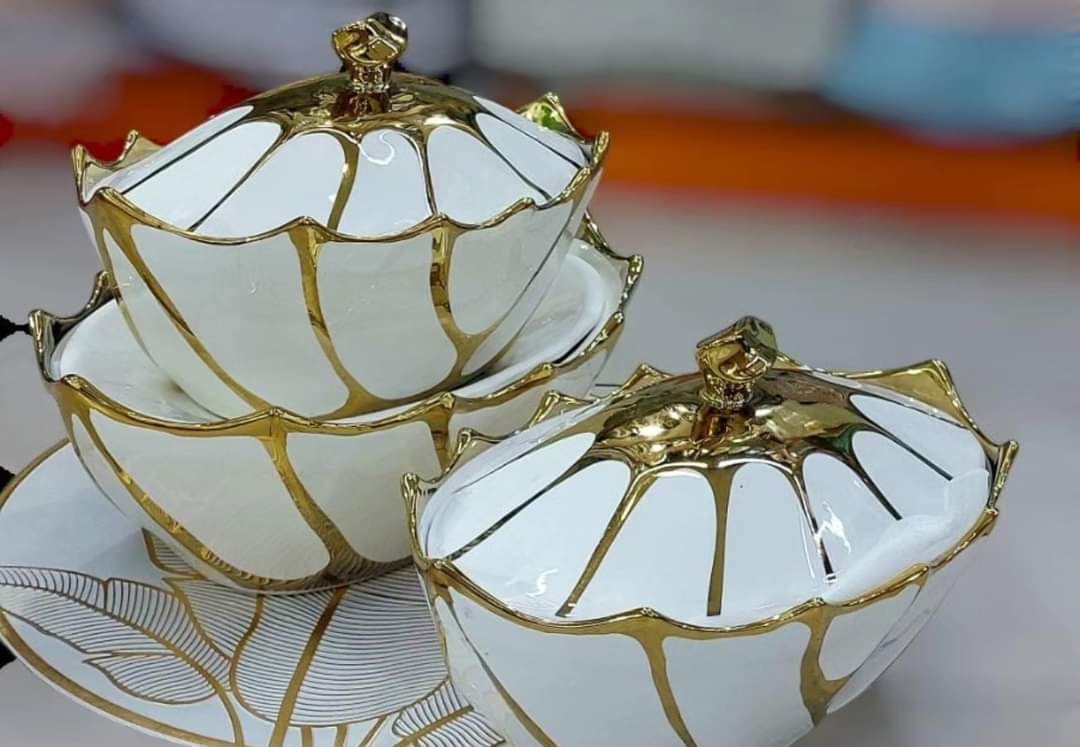 3pcs Gold finishing ceramic serving bowls