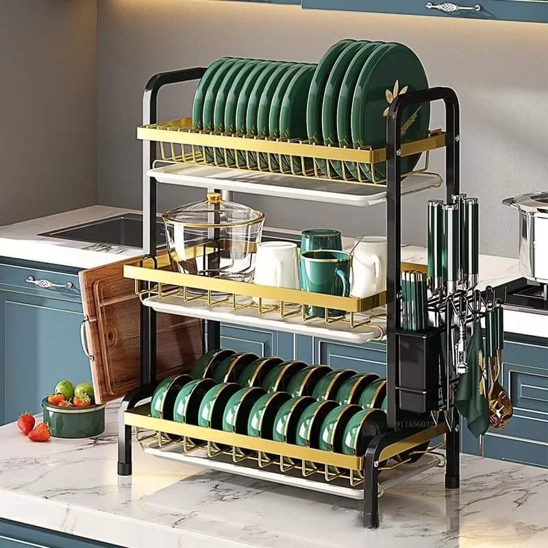 3Layer Gold Black Dish Rack