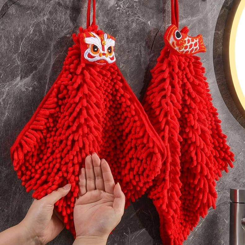 Red Chenille Hand Towels