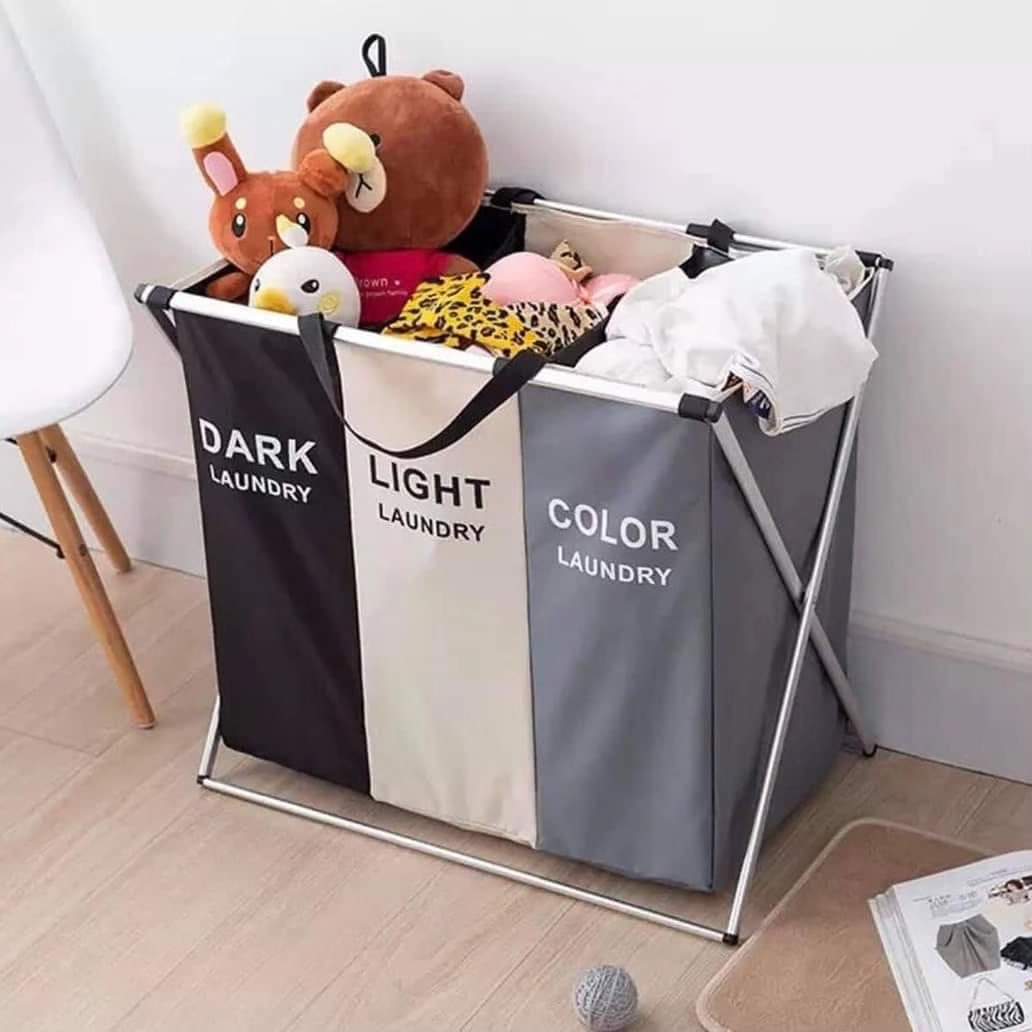 3 Compartment Foldable Laundry Basket