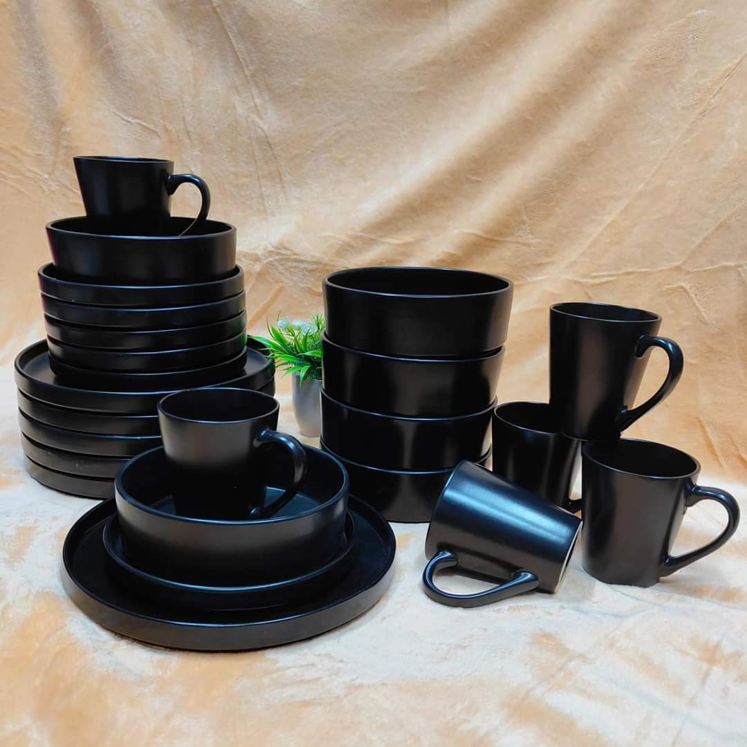 24pc black ceramic dinner set