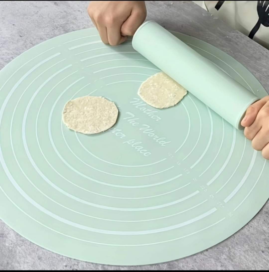 Silicone Baking Mat + Rolling Pin Set