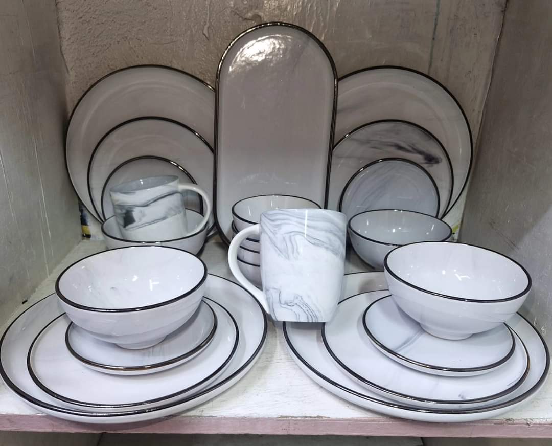 Black Nov 25pcs Marble Ceramic Dinner set