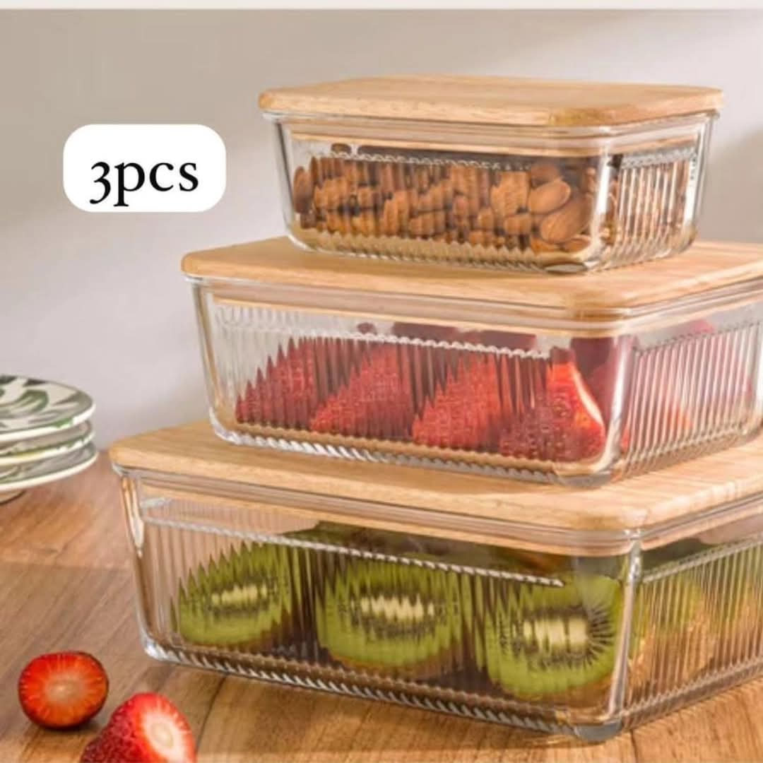 3pcs Ribbed glass containers