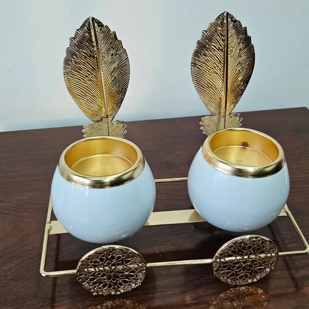 2in1 ceramic candle holder in gold leaf stand