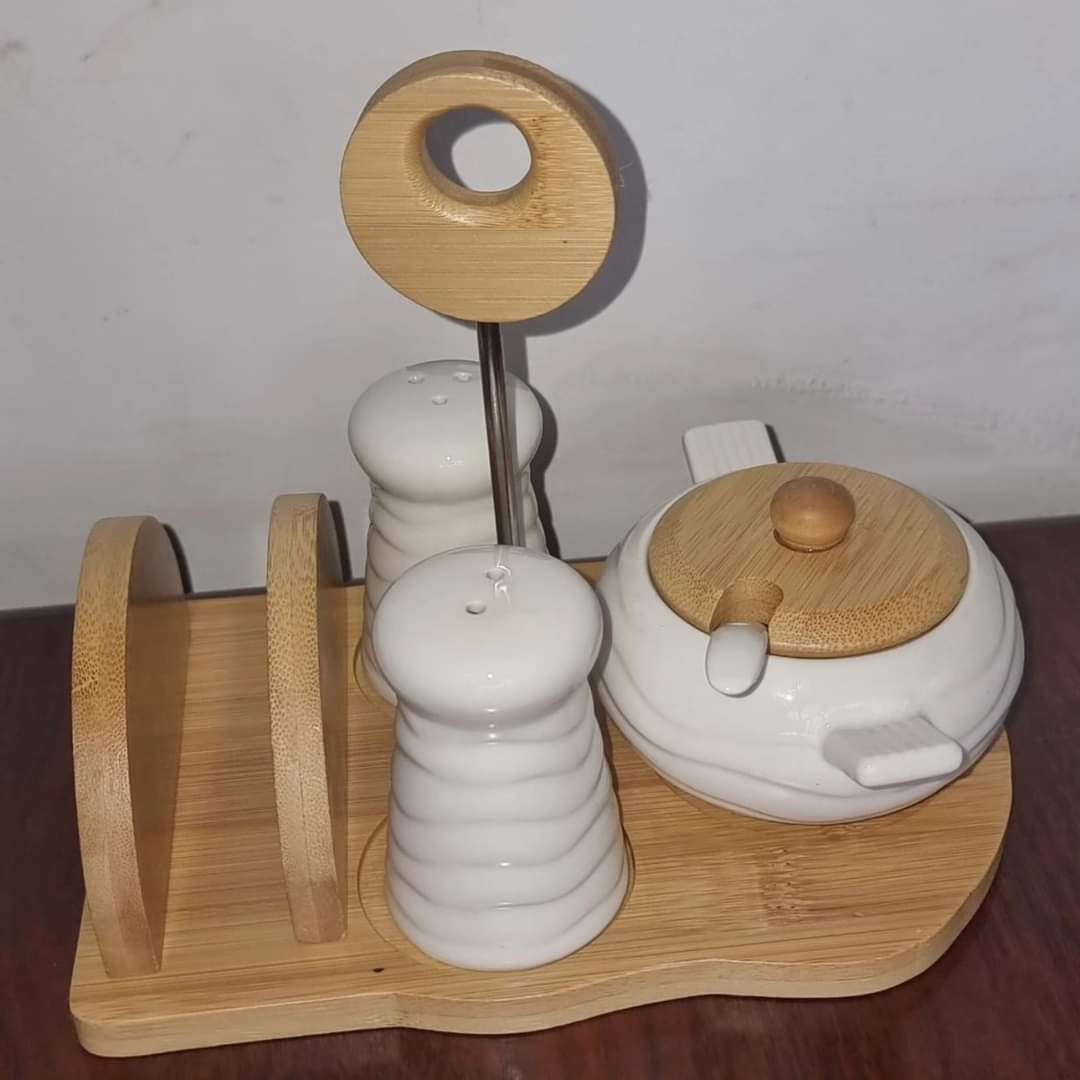 5pc ceramic cruets napkin holder