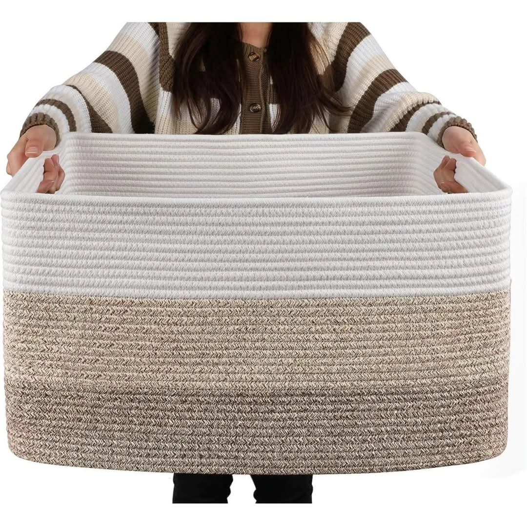 Cotton rope storage basket with handle