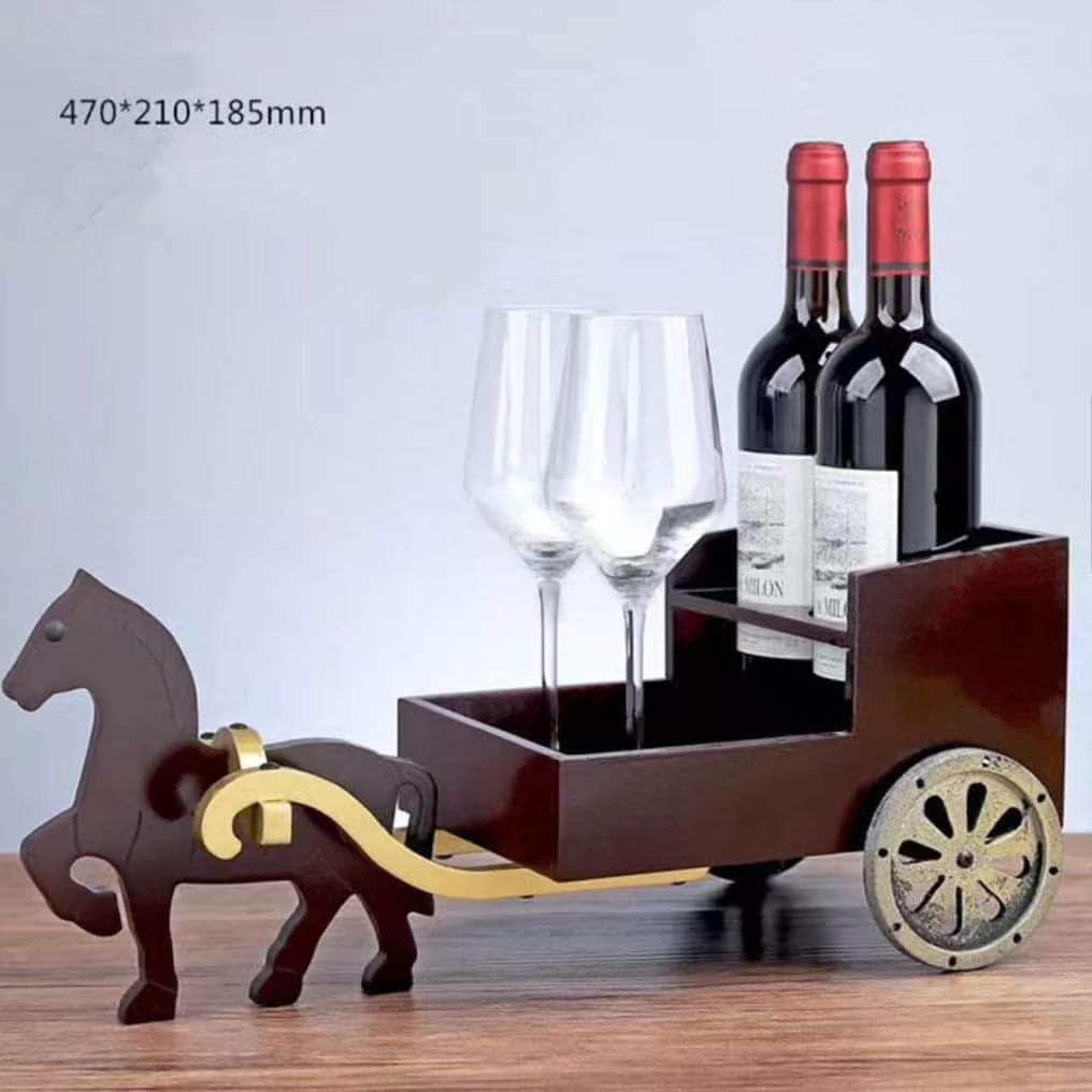 Wooden vintage horse cart bottle rack