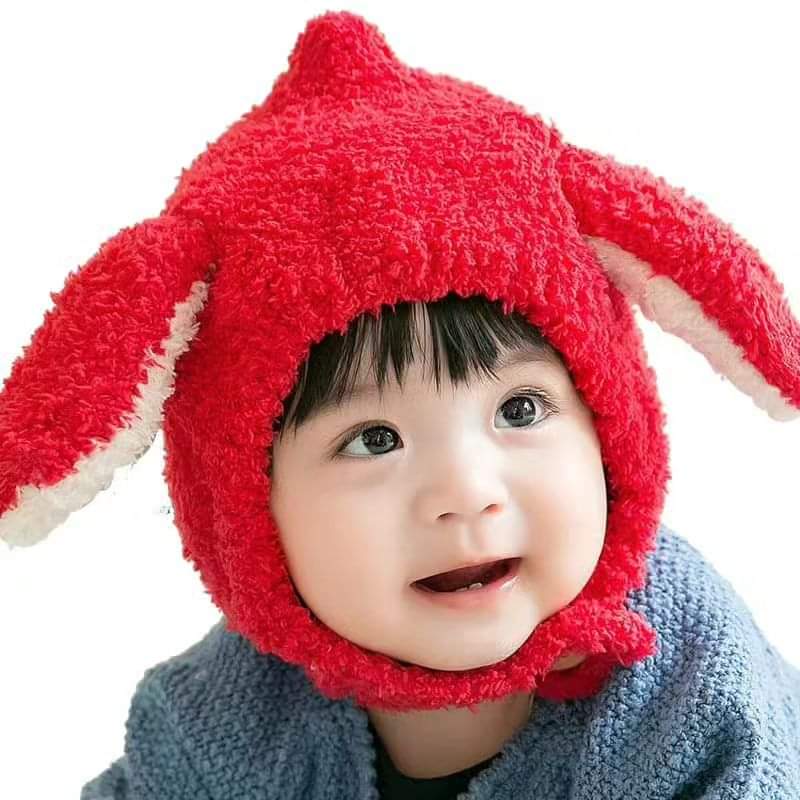 Wool winter children hat plus fleece long ear