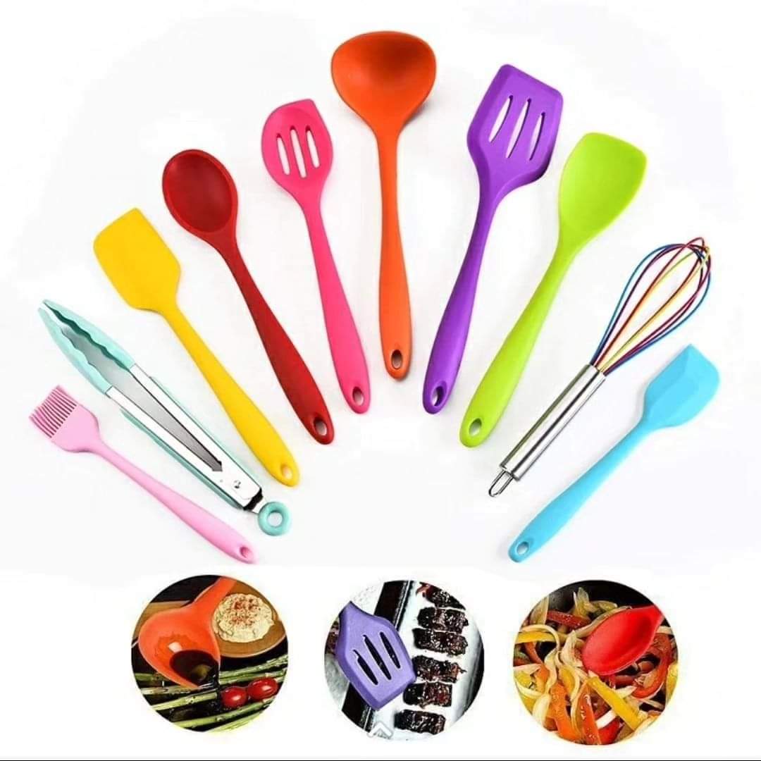 10pcs Colored Silicone Spoon Set