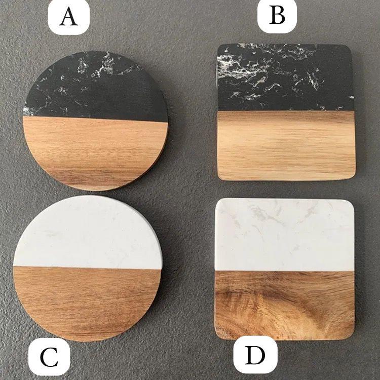 Heavy Marble Wood Splicing Coasters 6pcs Black Nov