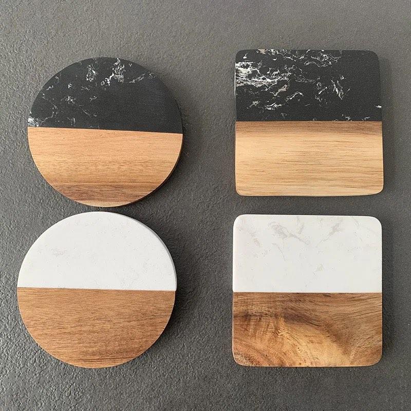 Heavy Marble Wood Splicing Coasters 6pcs Sale