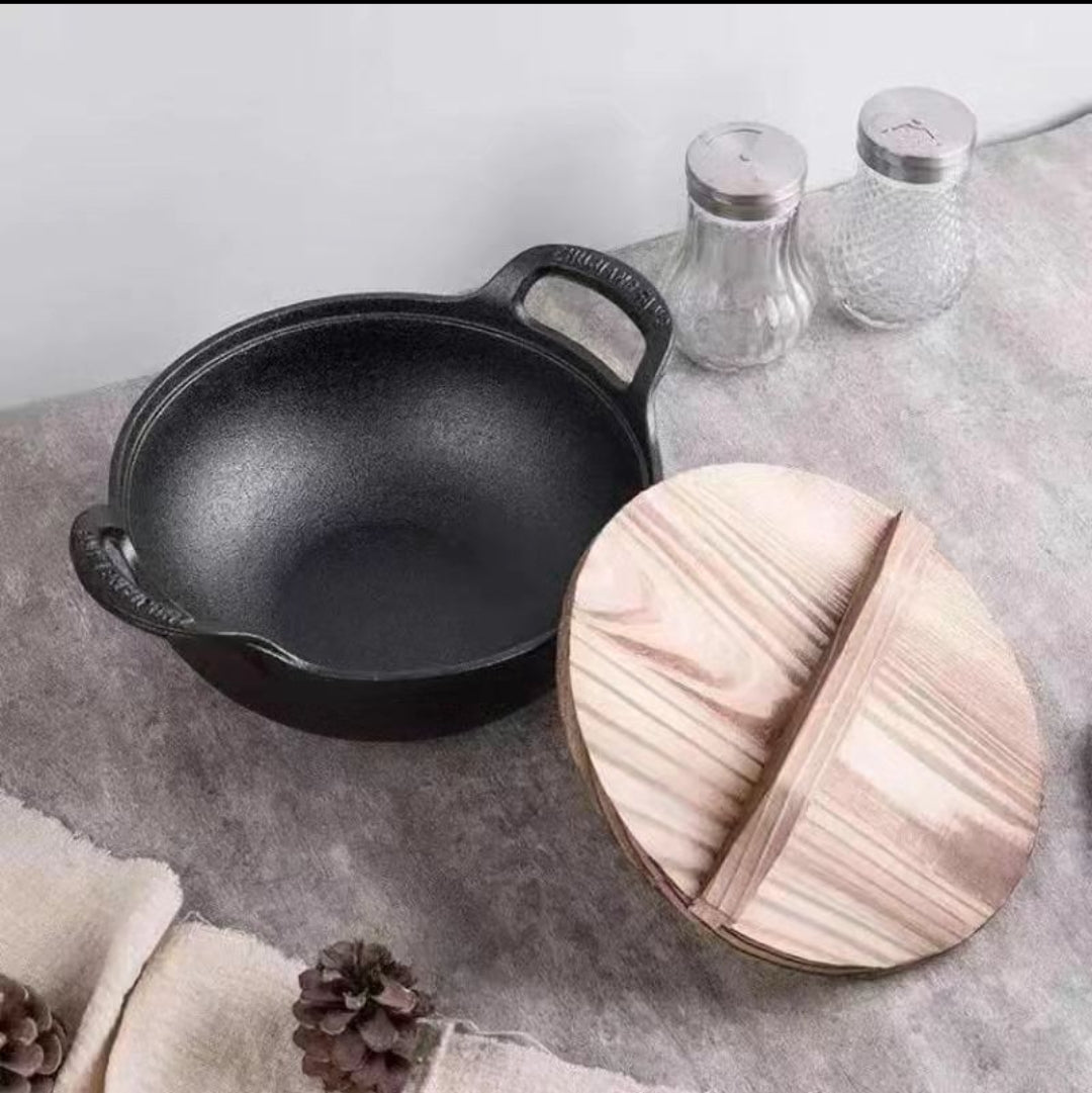 Pre-seasoned Cast Iron Flat Bottom Wok Pan