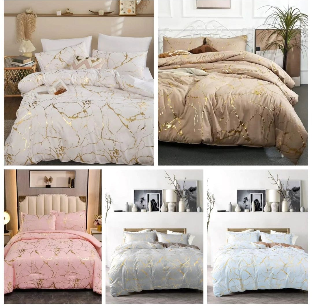 Luxury Gold Marble texture Foil style Duvet cover Set