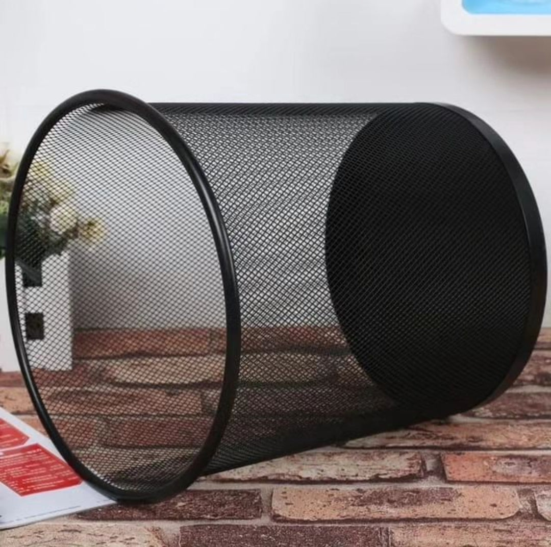 Black circular waste bin