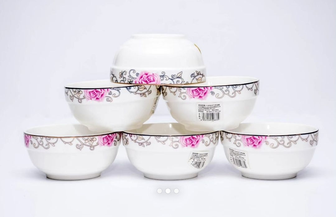 6pcs Bone China Pink Flower Bowls