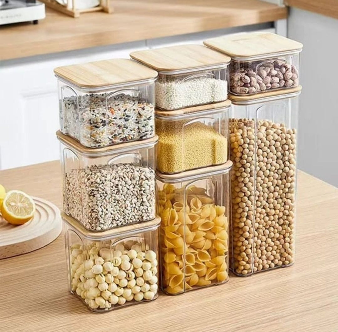 8Pcs cereal containers with bamboo lid