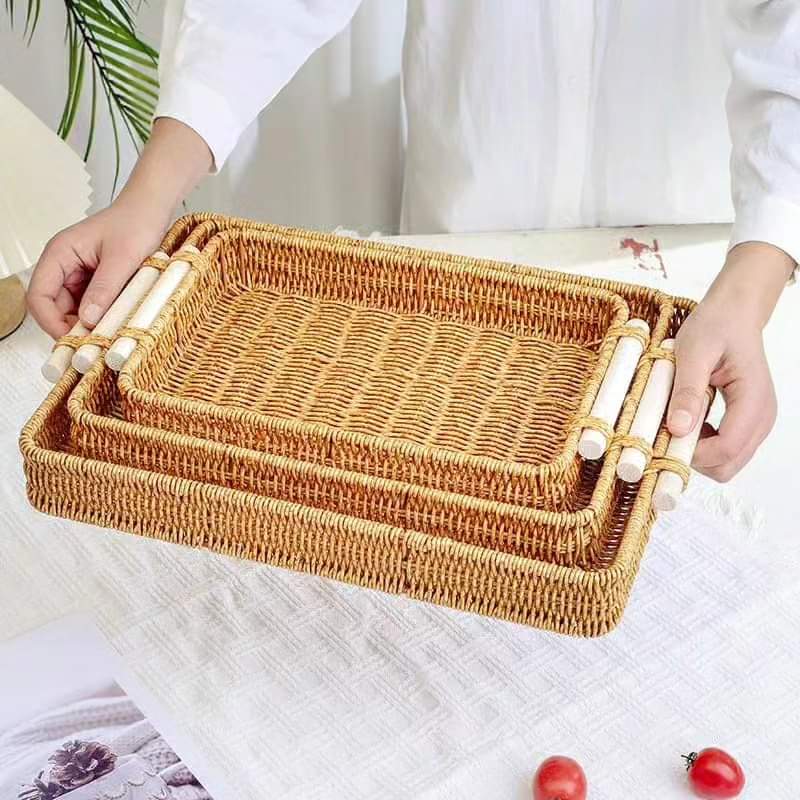 3pcs Rectangular Rattan Tray