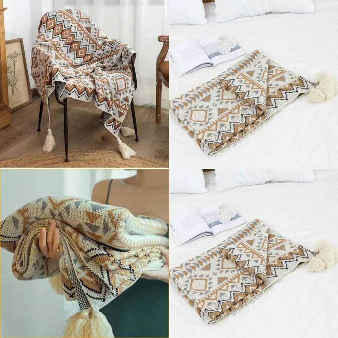 Knitted Throw Blankets with Tassels