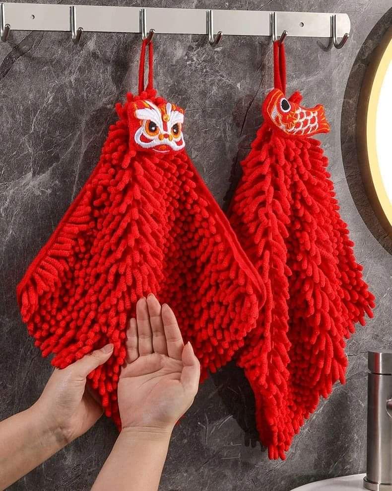 Red Chenille  Hand Towels