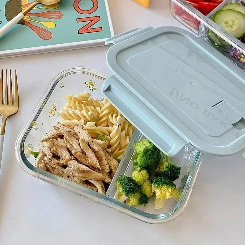 2 Grid Microwave - Safe Glass Lunch Box