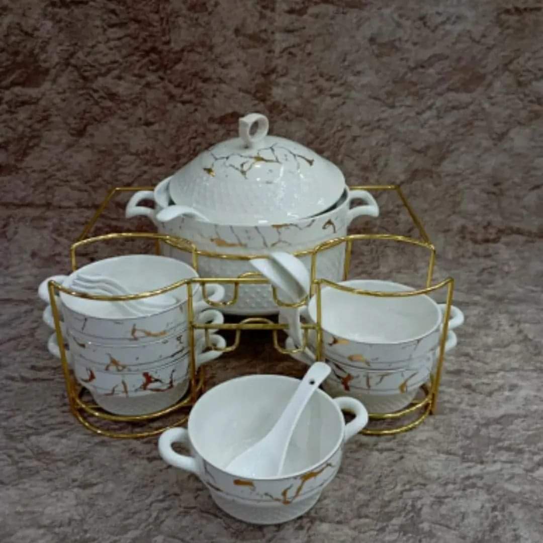 White Marble Effect Soup Bowl Set