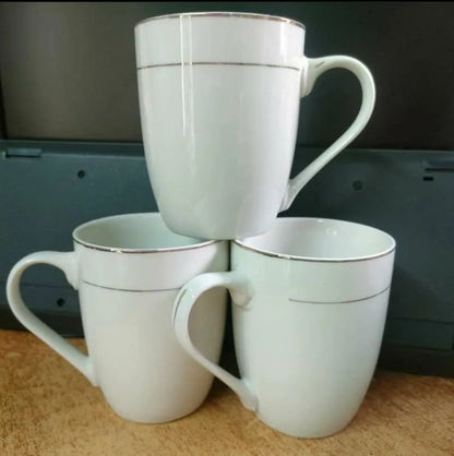 6pcs White ceramic teacup with a golden rim