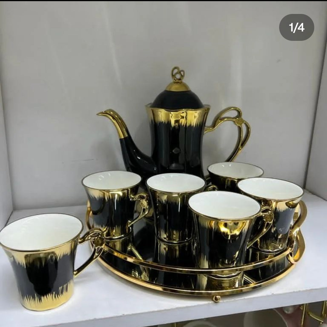 Classy tea sets with glass decor tray